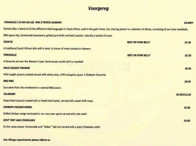 Shebeen Morrison Street menu
