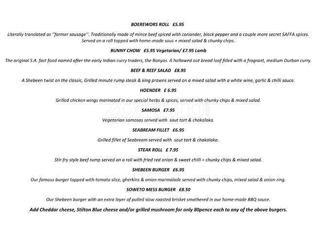 Shebeen Morrison Street menu