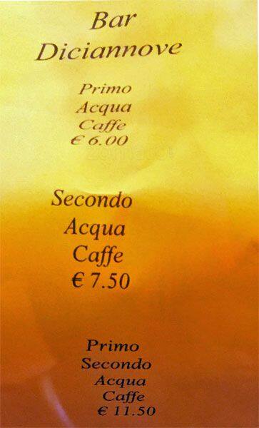 Menu di Bar Diciannove 