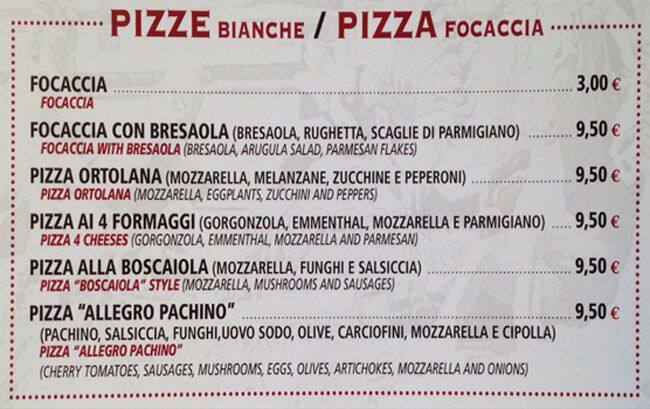 Menu di Osteria Allegro Pachino 