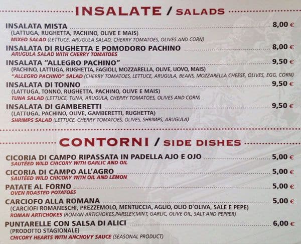 Menu di Osteria Allegro Pachino 