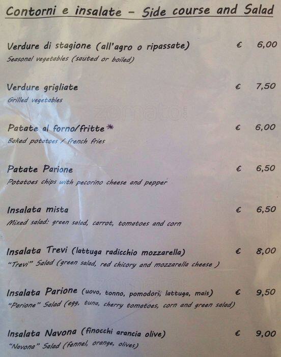 Menu di Taverna Parione 
