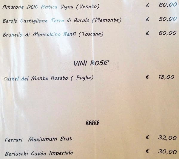 Menu di Taverna Parione 