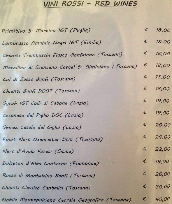 Menu di Taverna Parione 