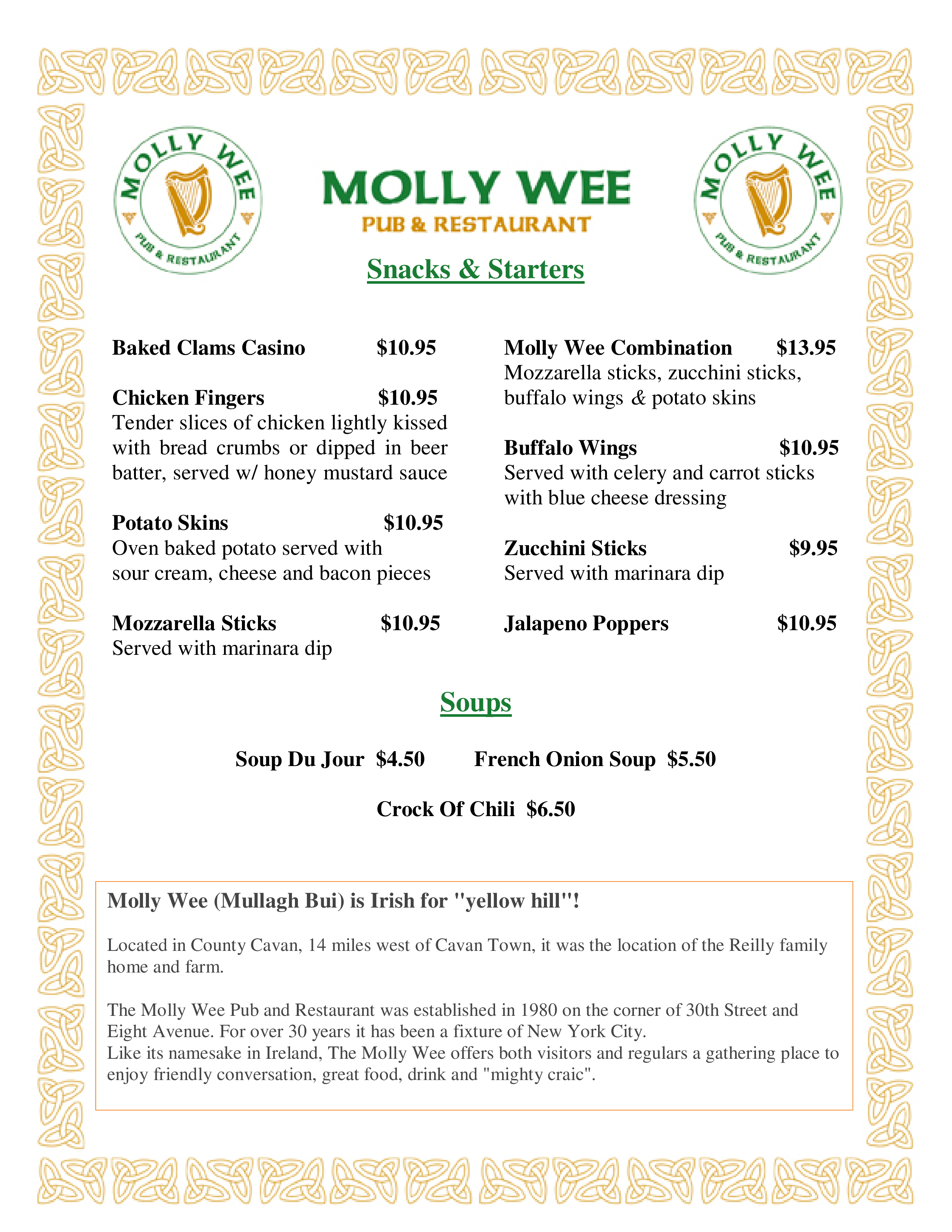 The Molly Wee Pub & Restaurant Menu Urbanspoon/Zomato