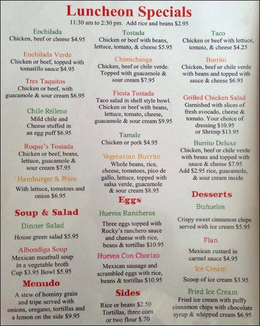 Menu at Casa Lupe restaurant, Campbell, Winchester Blvd