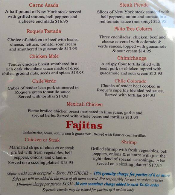 Menu at Casa Lupe restaurant, Campbell, Winchester Blvd