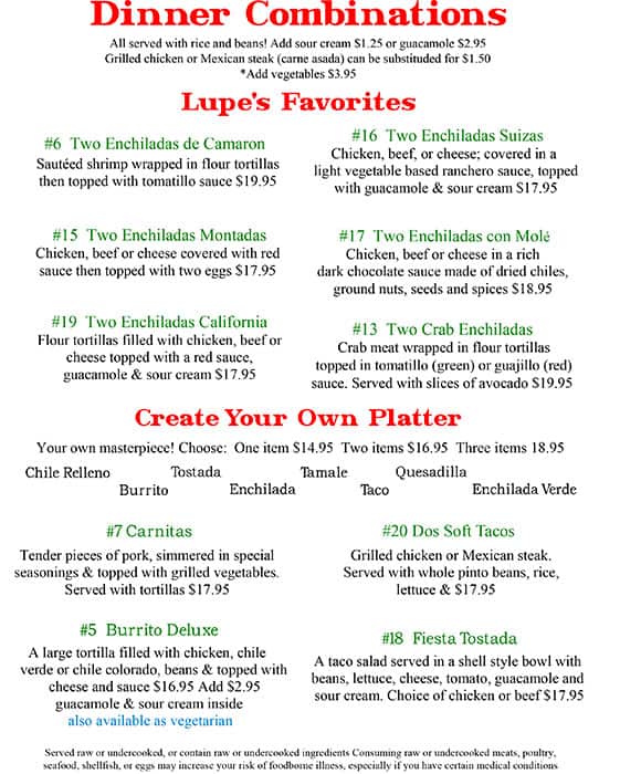 Menu at Casa Lupe restaurant, Campbell, S Winchester Blvd