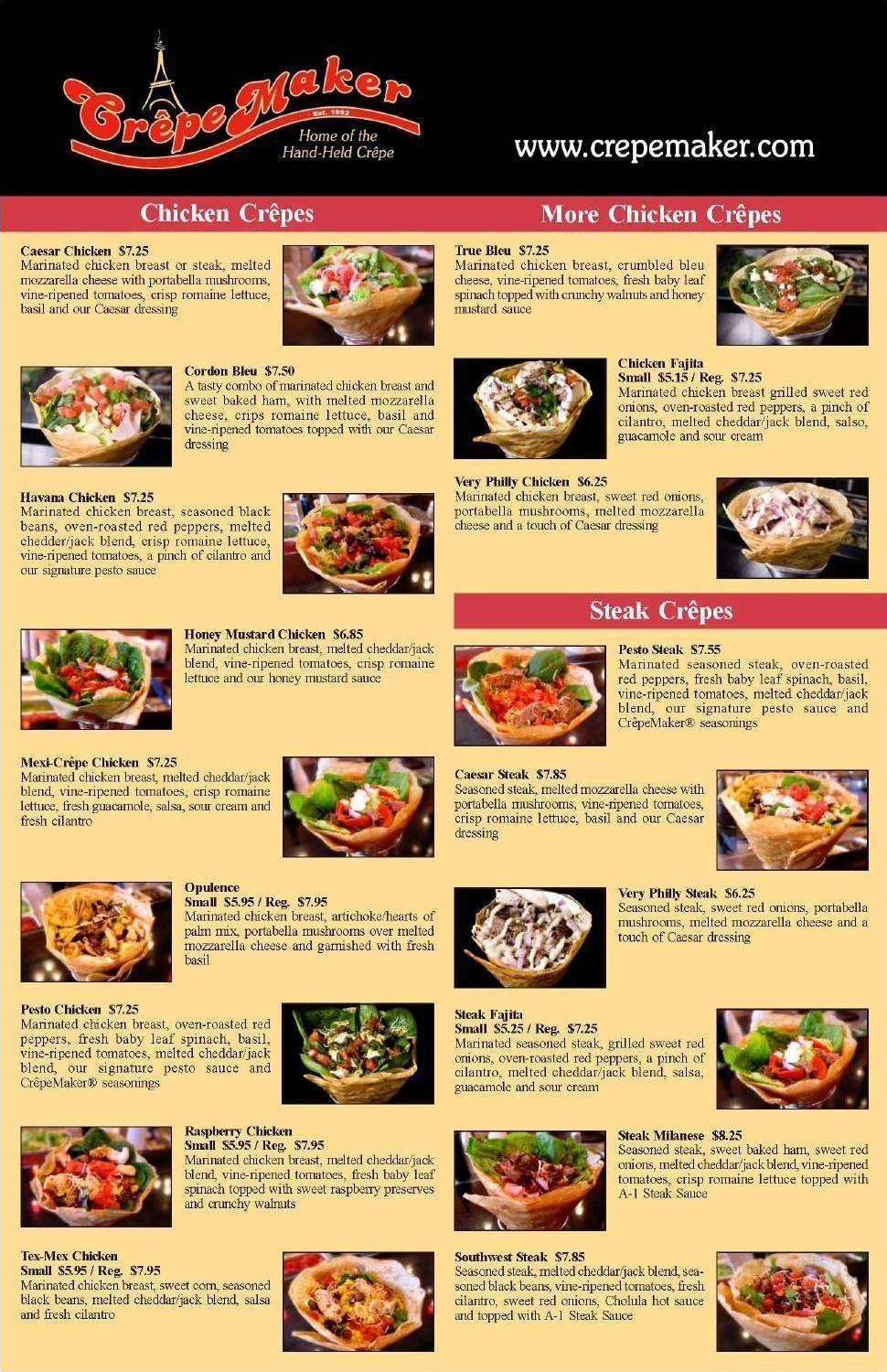 Crepe Maker Menu, Menu for Crepe Maker, Fort Lauderdale, Miami