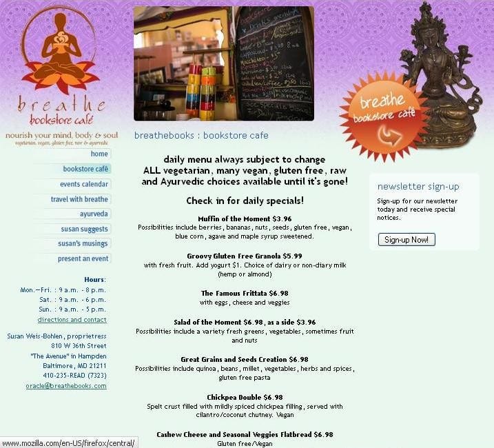 breathe bookstore cafe Menu, Menu for breathe bookstore cafe, Hampden