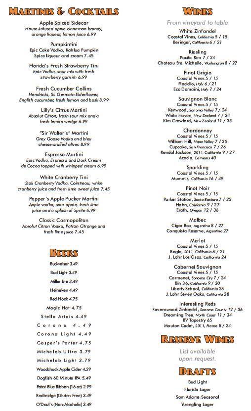 Menu at Florida's Fresh Grill pub & bar, Cocoa Beach