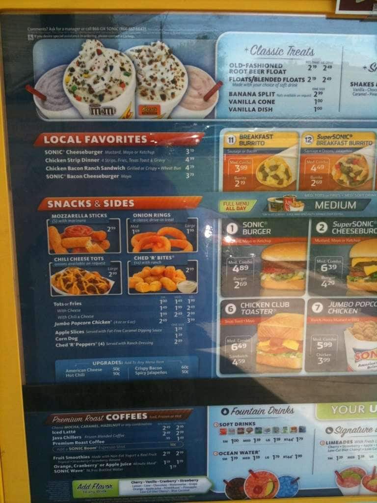 Sonic drive in menu menu for sonic drive in gilroy monterey bay