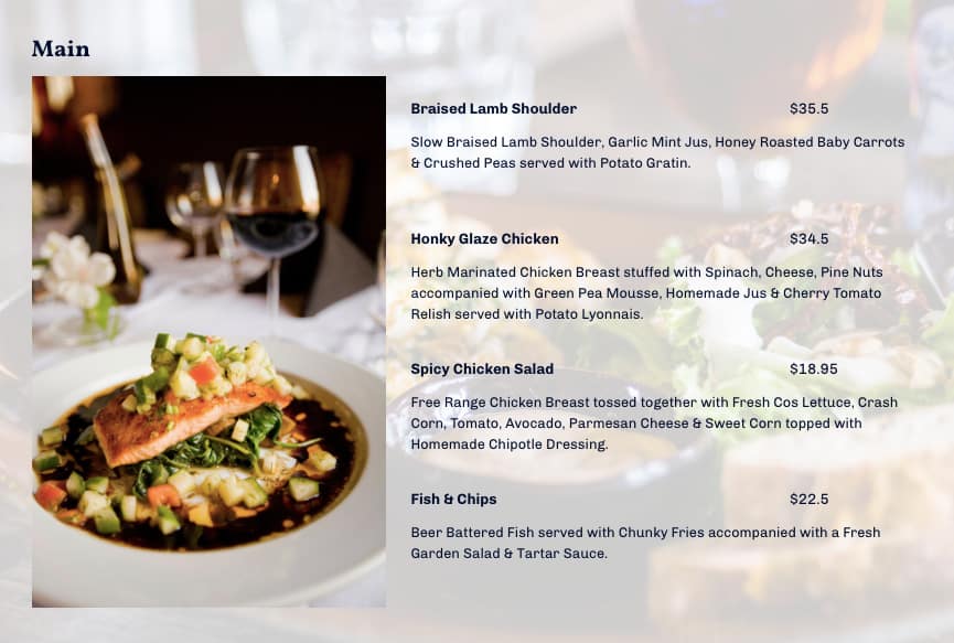 Menu at Redwoods Premium Casual Dining restaurant, Queenstown