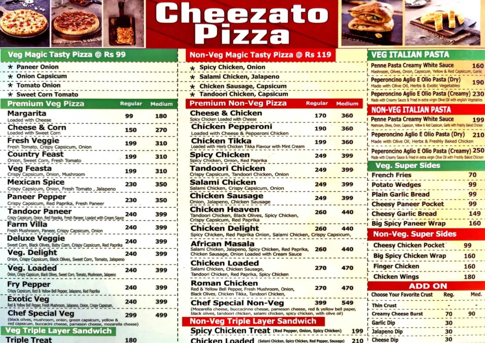 Menu of Cheezato Pizza, HSR, Bangalore