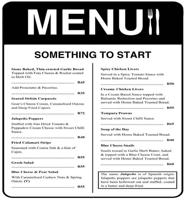 Eat Restaurant Menu, Menu for Eat Restaurant, Hermanus, Cape Town
