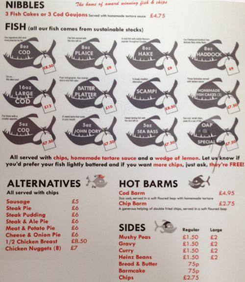 Menu at Anchors Didsbury restaurant, Manchester