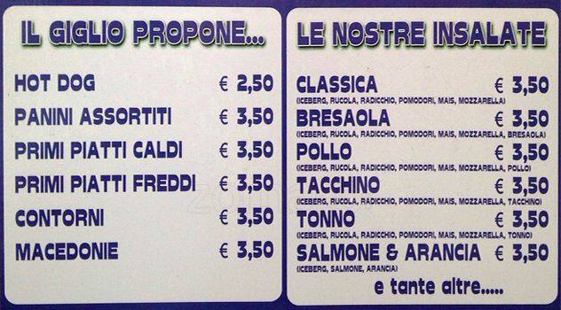 Menu di Il Giglio. Bar pasticceria 