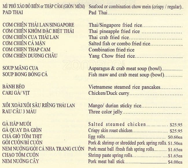 Menu at Nha Trang desserts, San Jose, Tully Rd