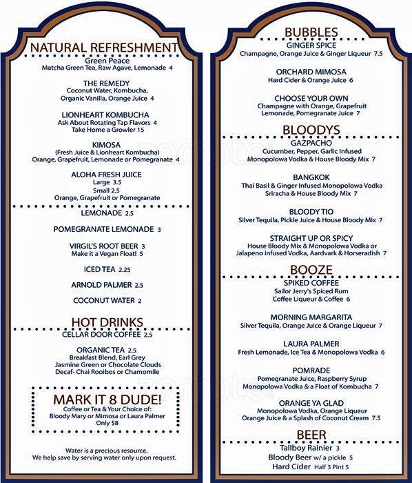 Carta de A N D Cafe