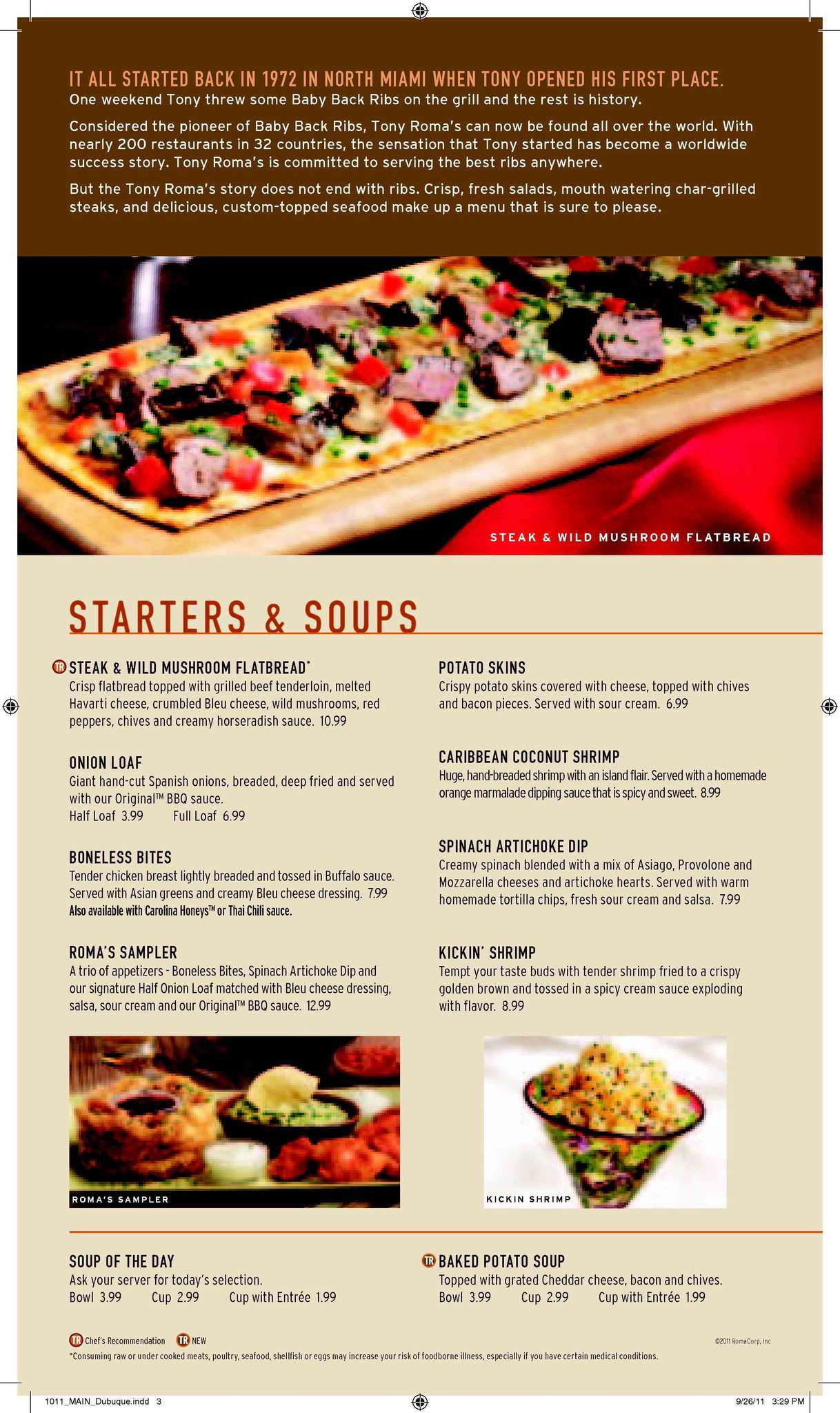 Menu at Tony Roma's BBQ, Dubuque