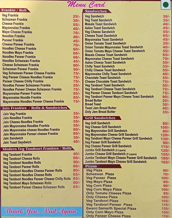 Menu of Shree Swami Samarth Snacks Corner, Vikhroli, Mumbai