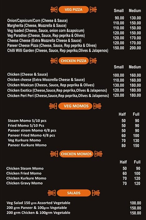 Menu of Winnkey's, Burari, New Delhi