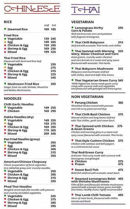 The Other Room (behind Trincas) menu