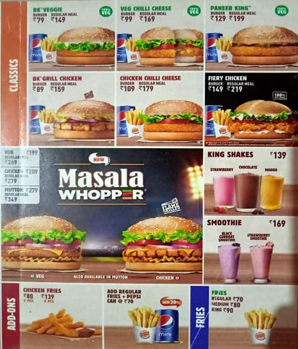 Menu at Burger King, Navi Mumbai, Nexus Seawoods Mall