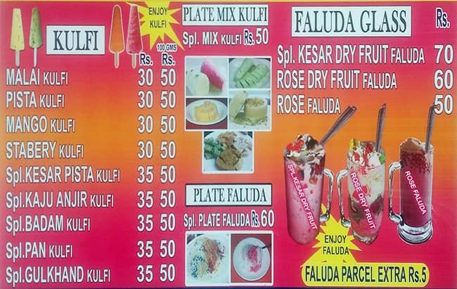 Sharma Bombay Natural Kulfi And Faluda menu