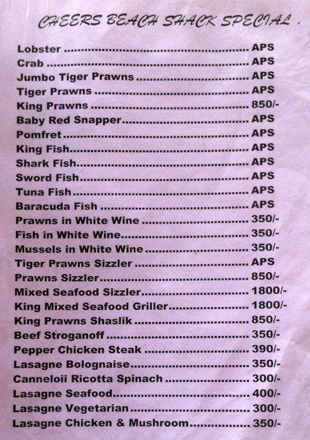 Cheers menu