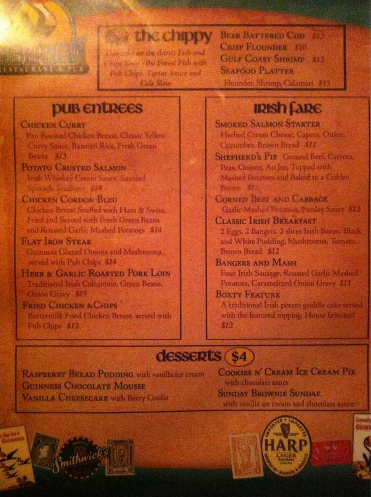 Hibernian Irish Pub & Restaurant Menu Urbanspoon/Zomato