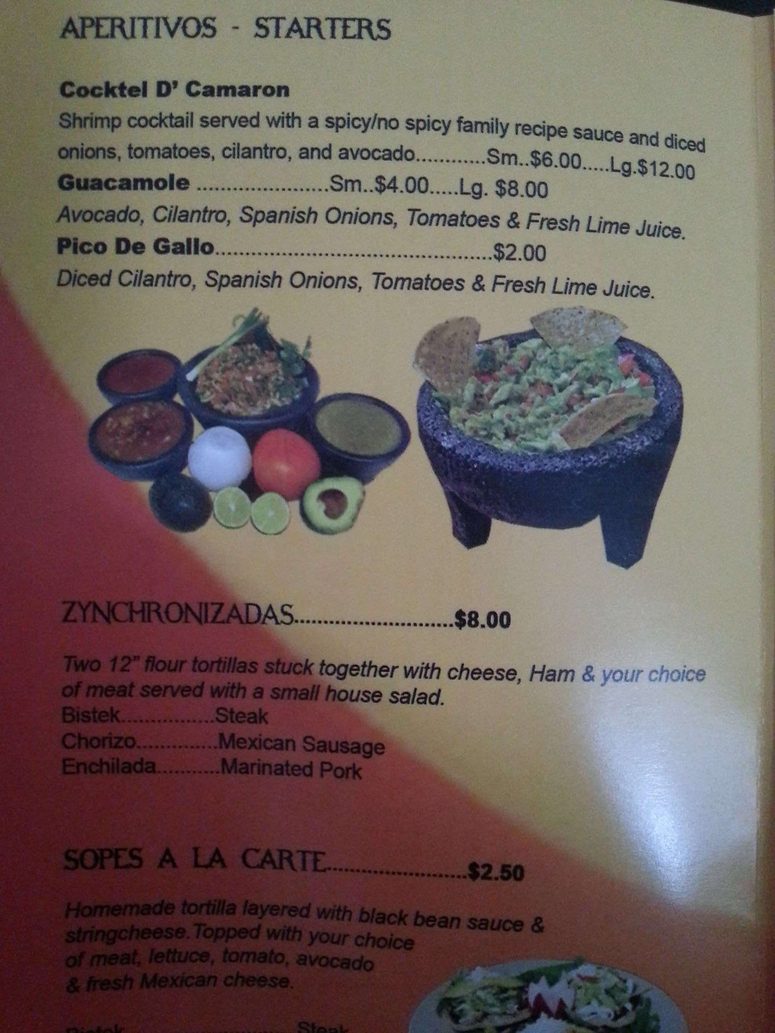 La Fonda Menu, Menu for La Fonda, Poughkeepsie, Hudson Valley