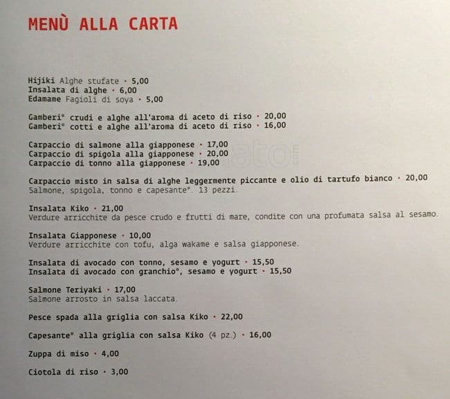 Menu di Kiko Sushi Bar 