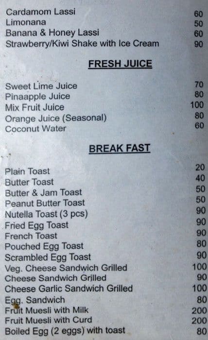 Jasmine Restaurant menu