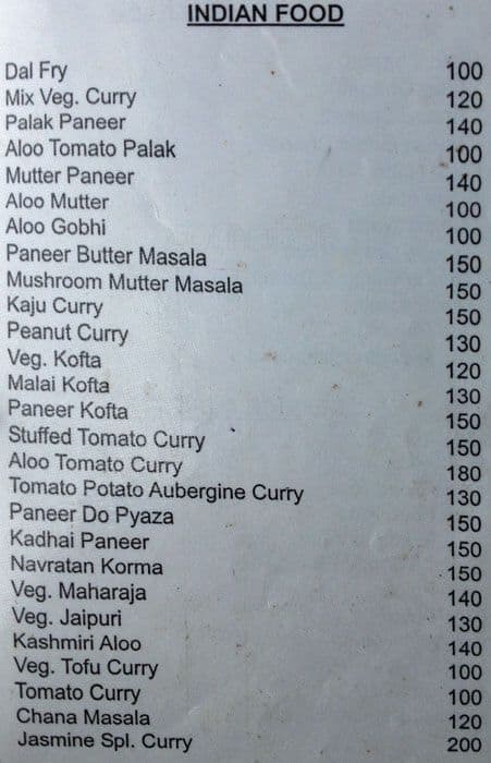 Jasmine Restaurant menu