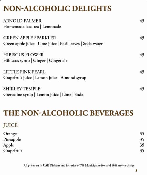 Menu at The Polo Bar, Habtoor Palace, Dubai