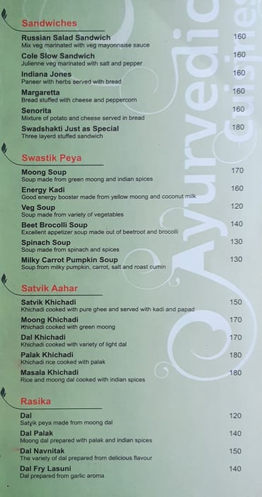 Menu At Swadshakti, Mumbai