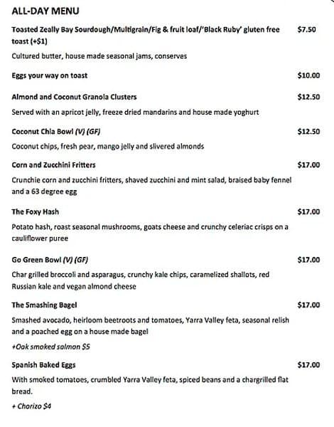 Blue Fox Cafe Menu, Menu for Blue Fox Cafe, Kew, Melbourne - Urbanspoon ...