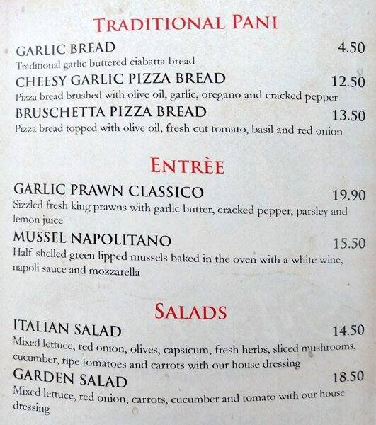 Menu at Marinara Restaurant, Clayfield