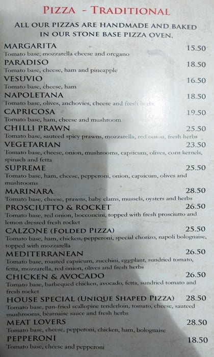 Menu at Marinara Restaurant, Clayfield