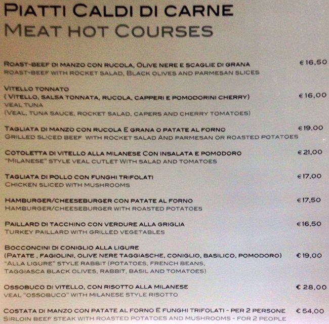 Menu at Martini Roof Club Milano, Milan