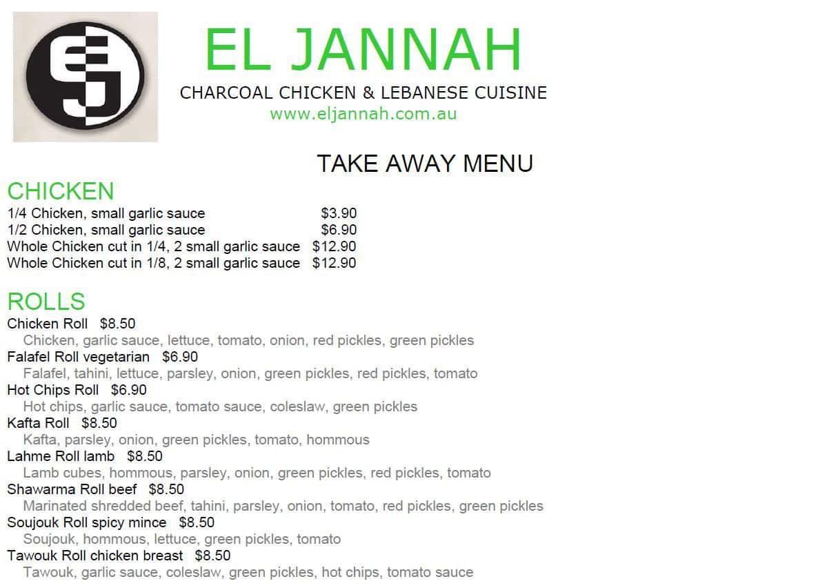 El Jannah Menu, Menu for El Jannah, Blacktown, Sydney Urbanspoon/Zomato