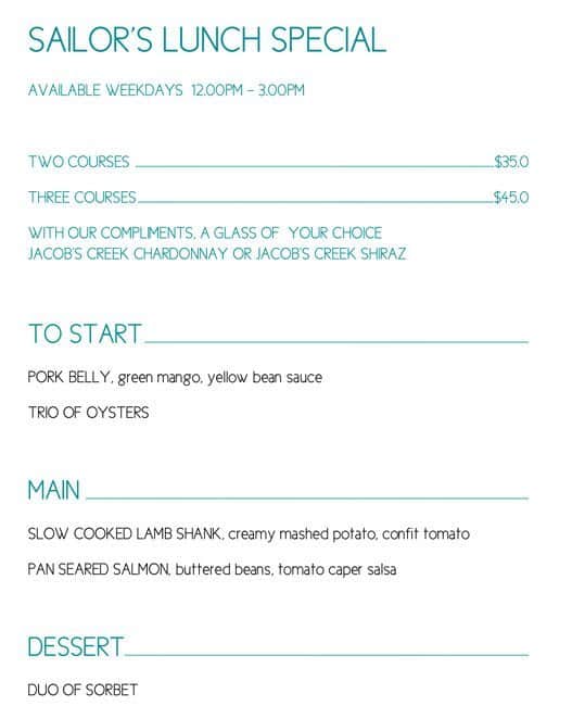 sandringham yacht club restaurant menu specials