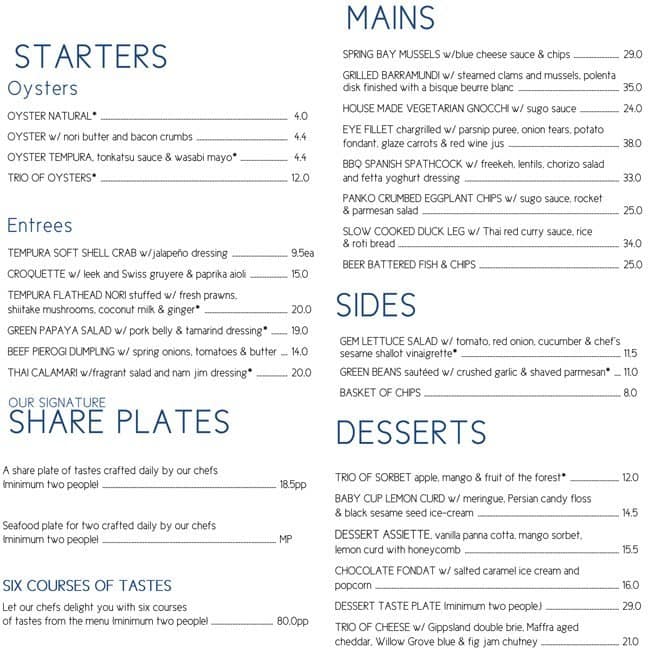 yacht club food menu