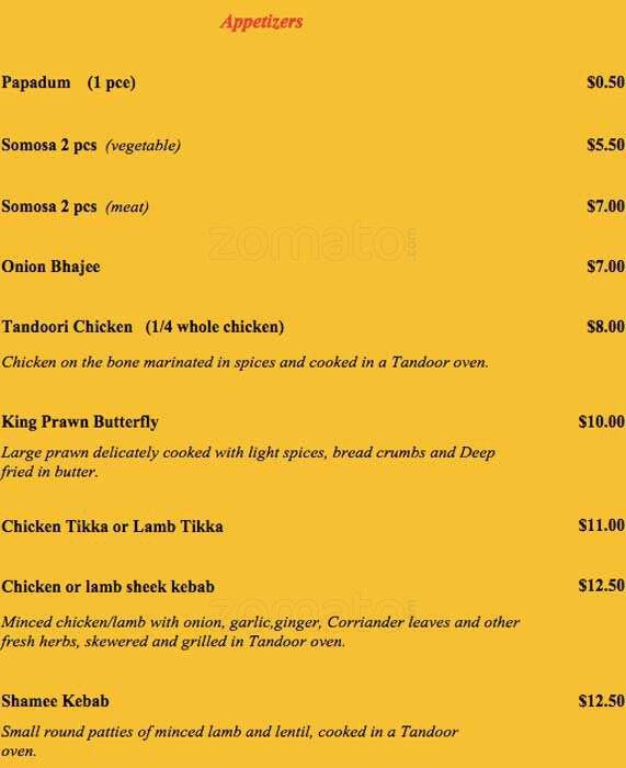 Balti House Menü, Balti House, Millswood, Adelaide için Menü Urbanspoon/Zomato