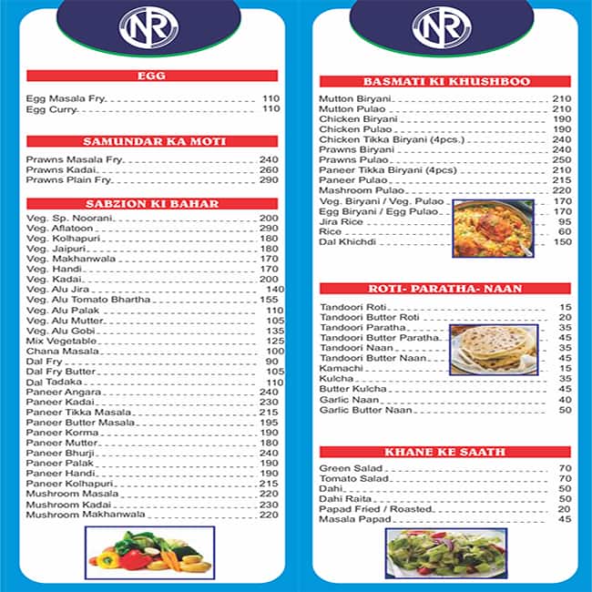 Noorani Restaurant menu