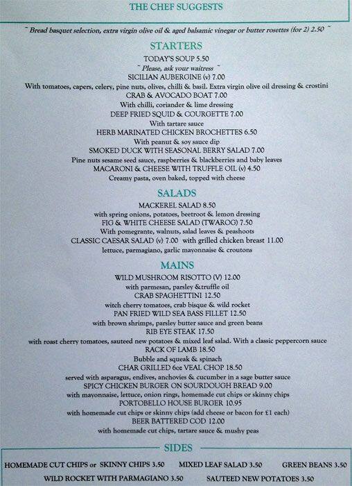 Menu at Portobello House pub & bar, London