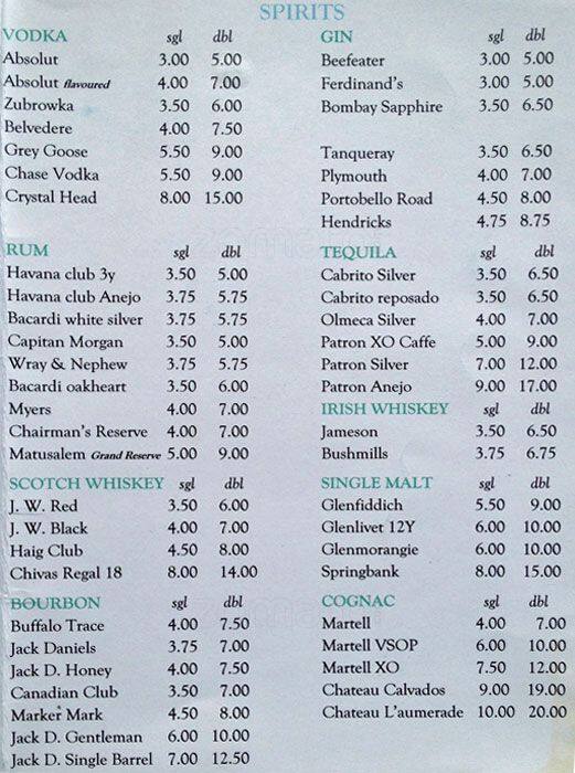 Menu at Portobello House pub & bar, London