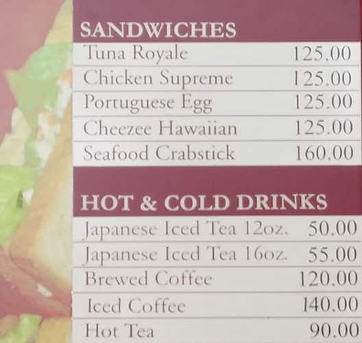 Menu at Lord Stow's Bakery, Quezon City, Dallas Square