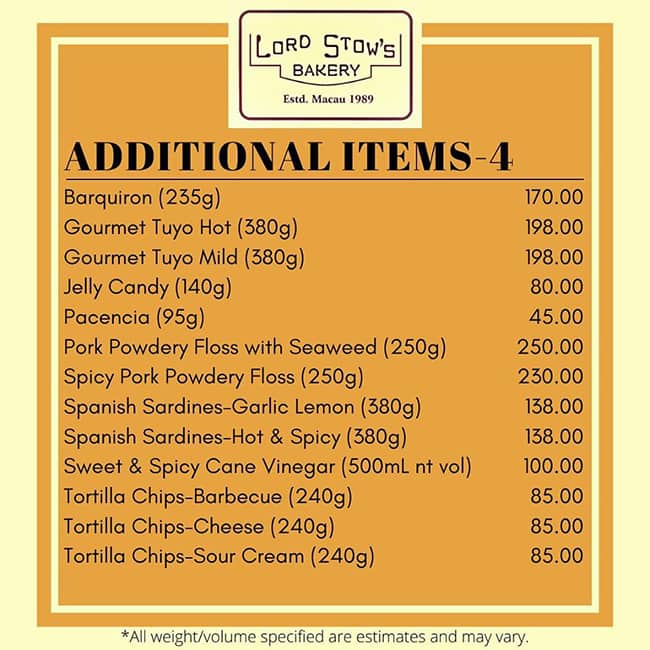 Menu at Lord Stow's Bakery, Quezon City, Dallas Square